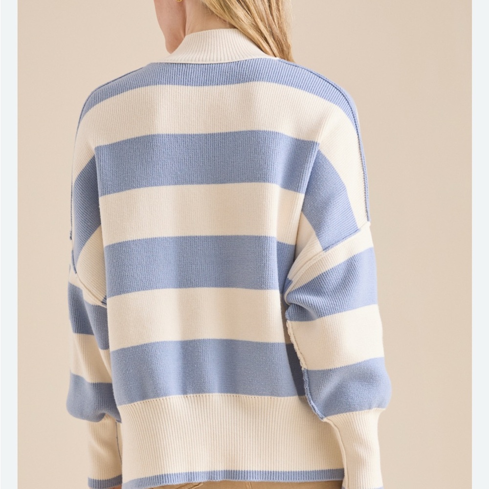 Altar dState blue and Cream Striped Women's Sweater